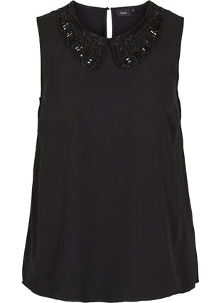 Beaded top with collar, Black, Packshot image number 0