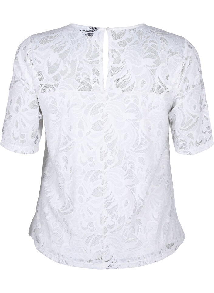 Lace blouse with short sleeves, Bright White, Packshot image number 1