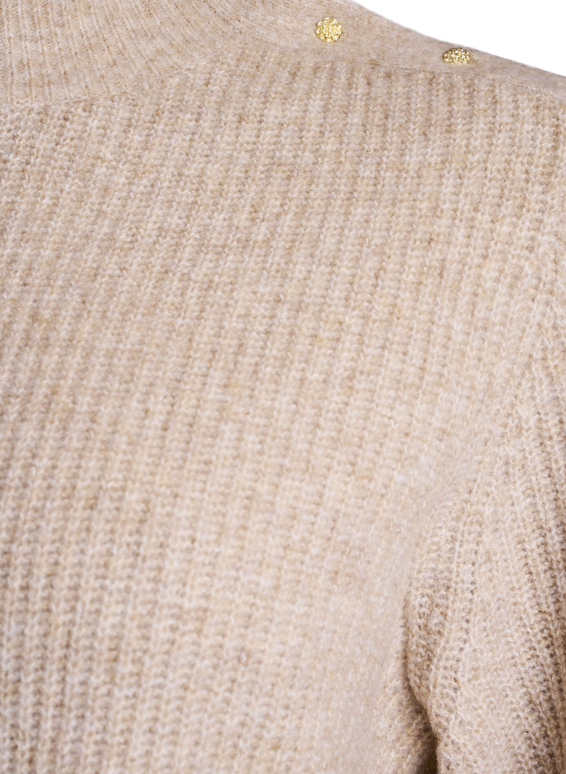 ZizzifashionRibbed jumper with puff sleeves and buttons, Beige, Packshot image number 2