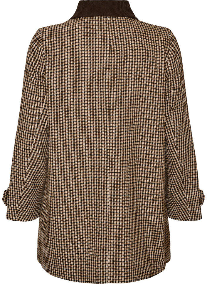 Checked coat with corduroy collar, Brown, Packshot image number 1
