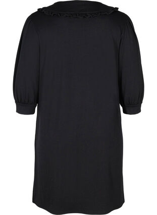 Tunic with 3/4 sleeves and ruffled collar, Black, Packshot image number 1