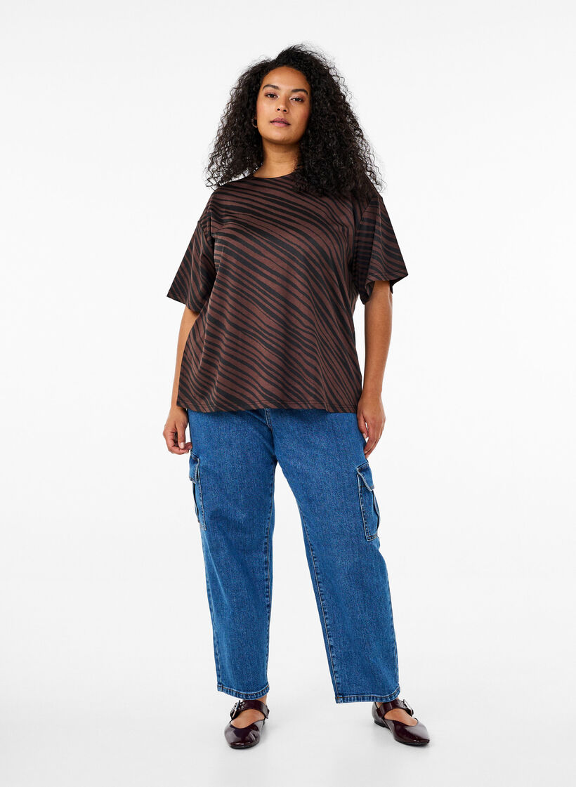 Oversize blouse with pattern, Brown, Model image number 1