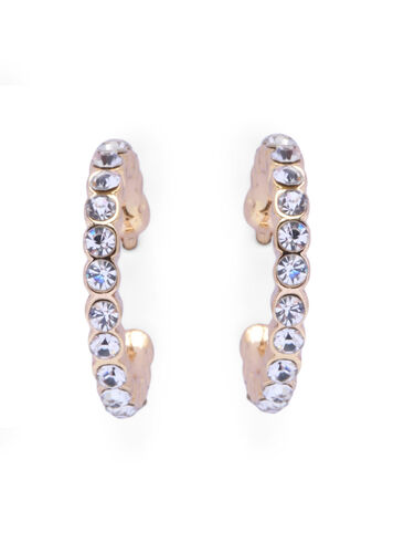 Creole earrings with rhinestones, Gold, Packshot image number 0