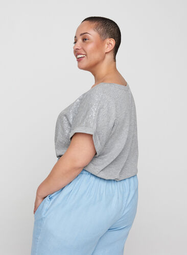 Short-sleeved t-shirt with tone-on-tone print, Light Grey Melange, Model image number 1