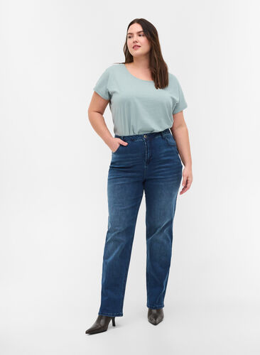 Jeans with an extra high waist, Blue denim, Model image number 0