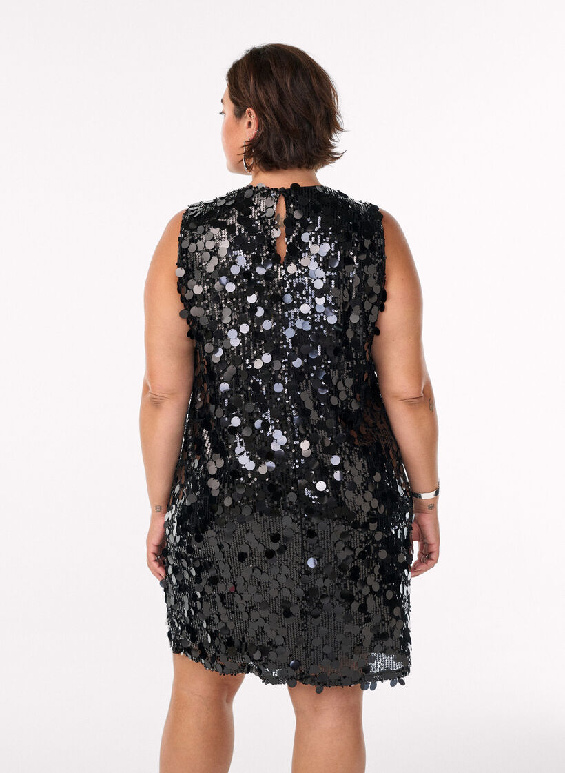 Short sequin dress, Black, Model image number 2