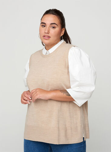 Knitted vest with slits, Nomad Mel., Model image number 0