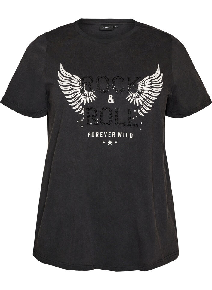 Organic cotton t-shirt with print, Black, Packshot image number 0