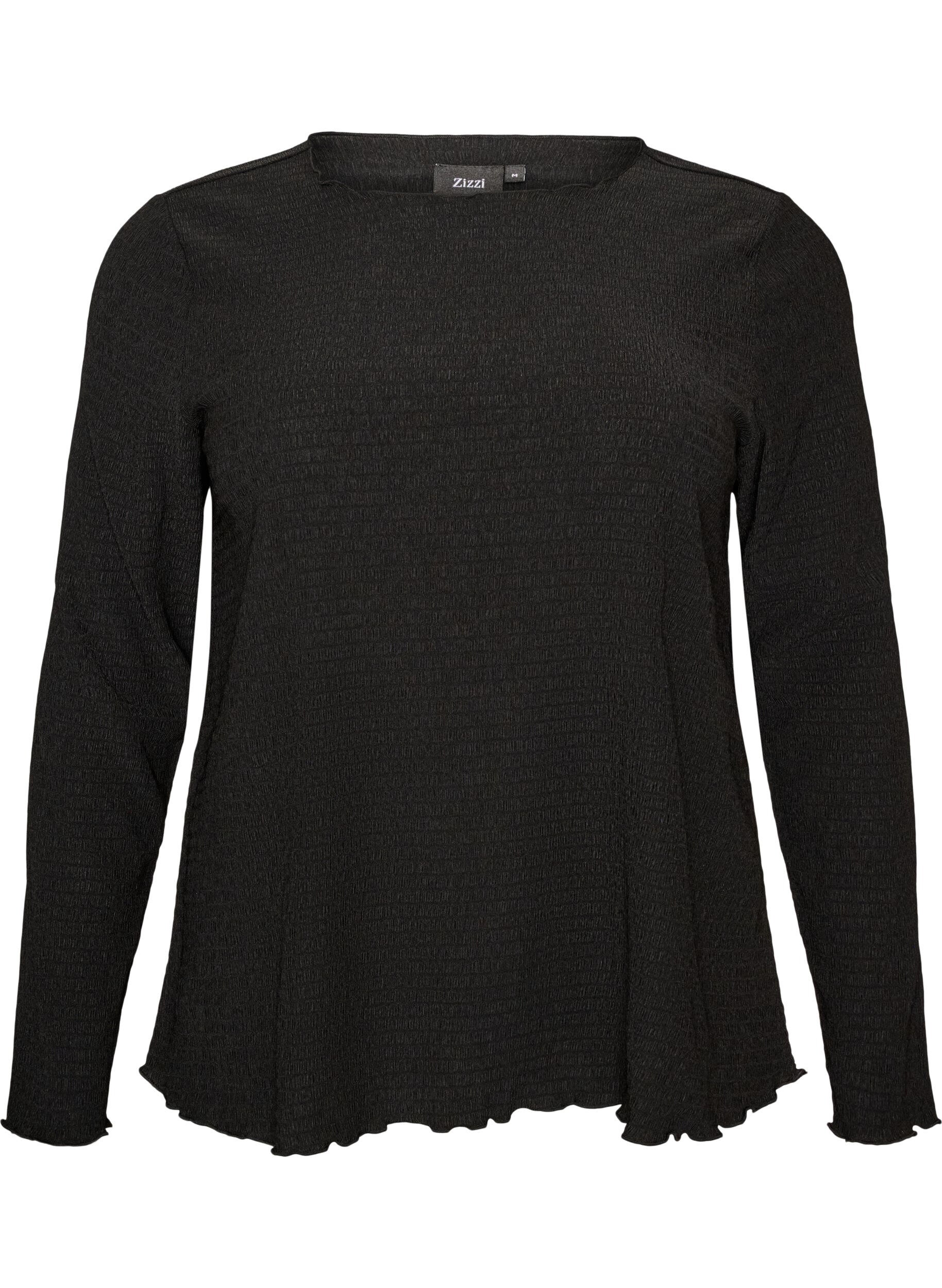 ZizzifashionTextured blouse with wavy edges, Black, Packshot image number 0