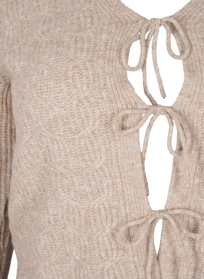 Knitted cardigan with tie details, Simply Taupe Mel., Packshot image number 2