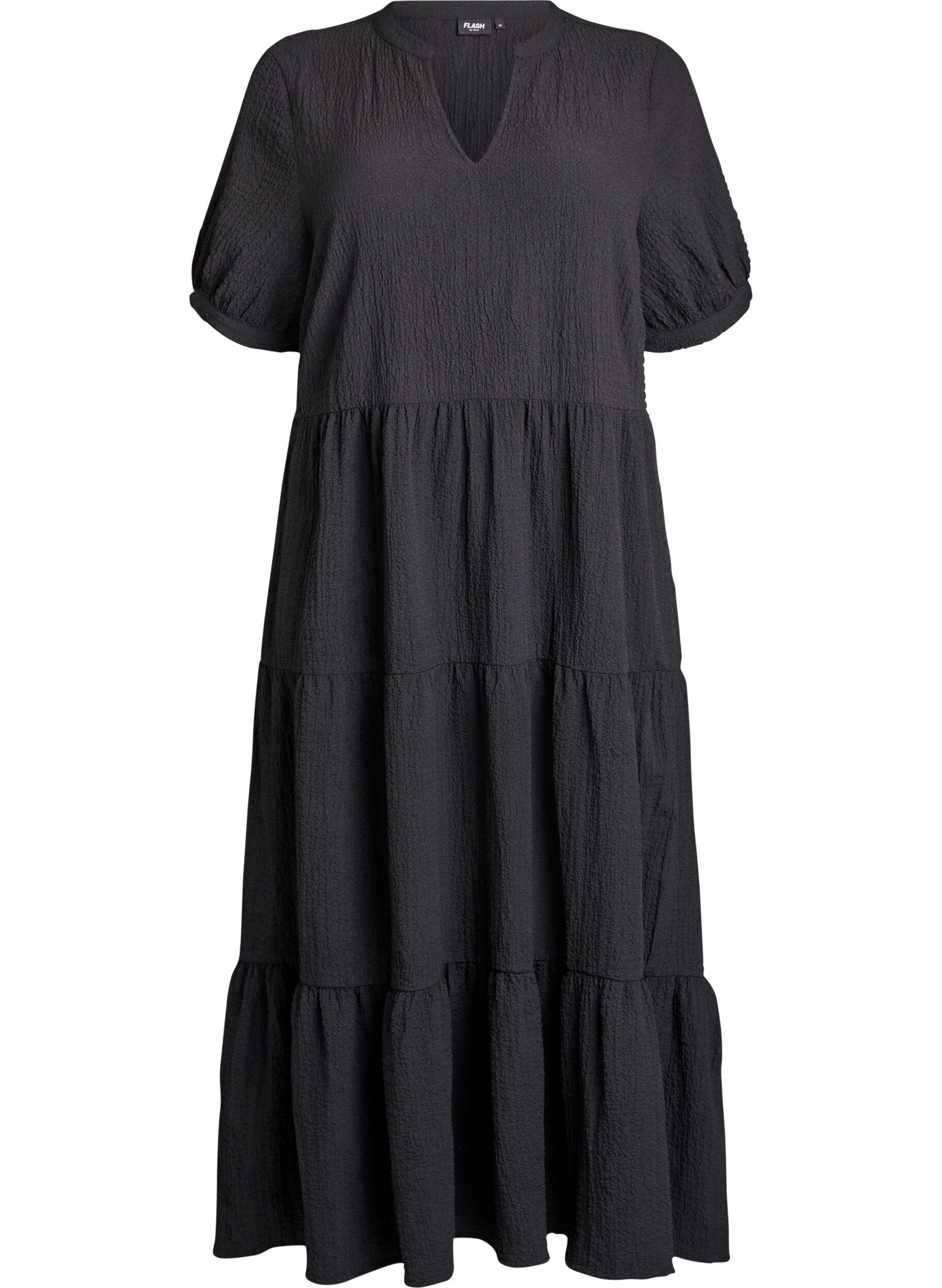 Zizzifashion Ankle-length dress with short sleeves and tiered ruffles, Black, Packshot image number 0
