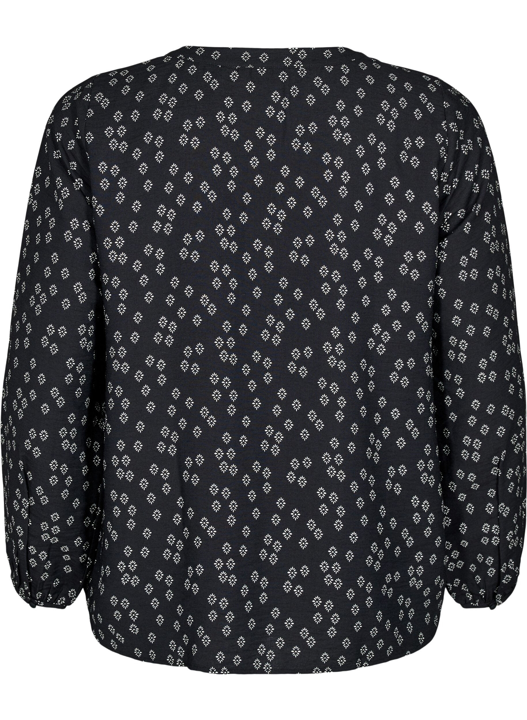 Zizzifashion Long-sleeved blouse with pattern and buttons, Black, Packshot image number 1