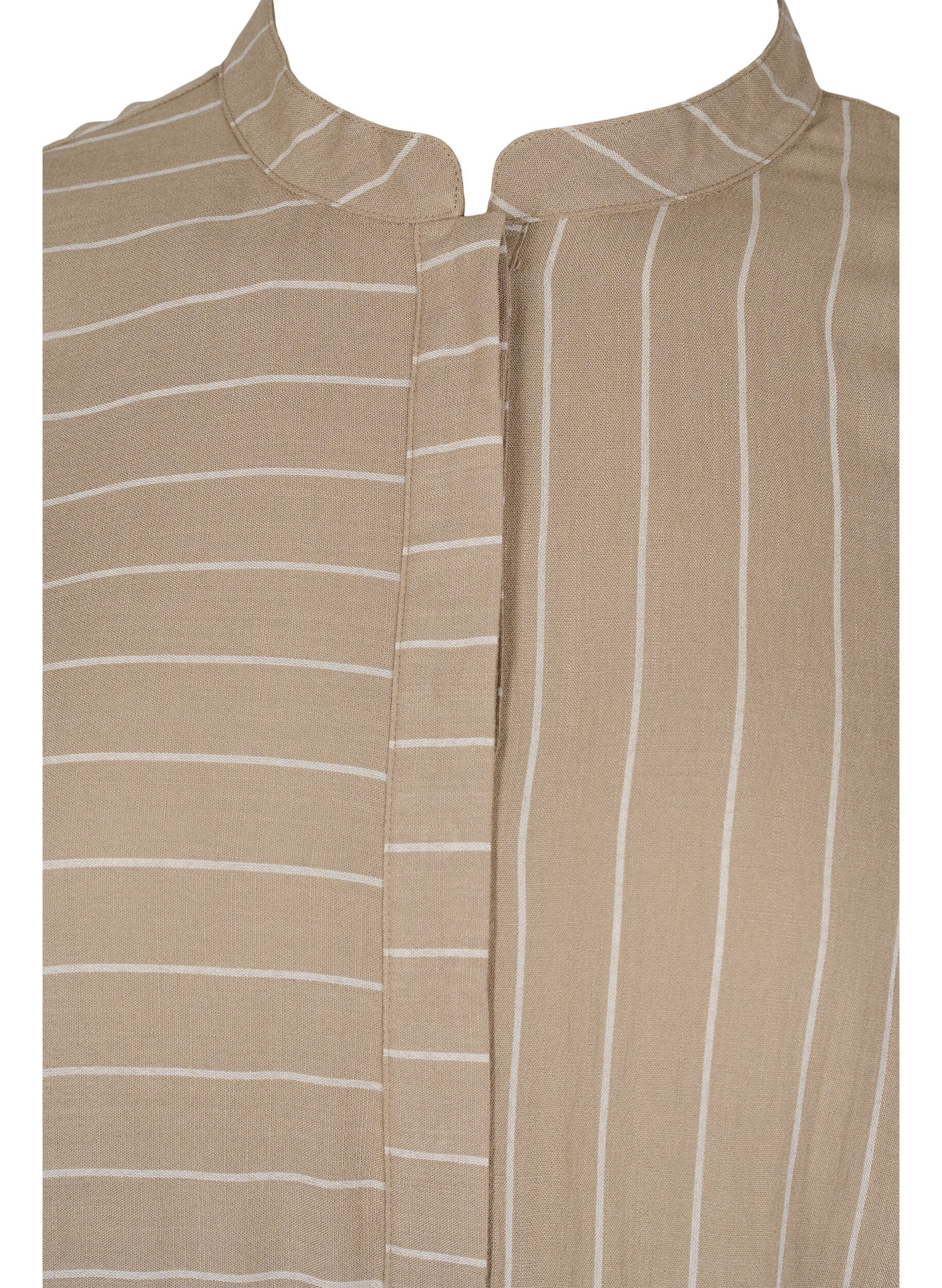 Zizzifashion Long striped shirt in a viscose mix, Timber Wolf/White, Packshot image number 2