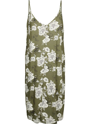 Sleeveless midi dress in viscose, Green Flower AOP, Packshot image number 1