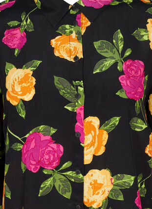 Floral viscose shirt with smocking, Black Flower AOP, Packshot image number 2