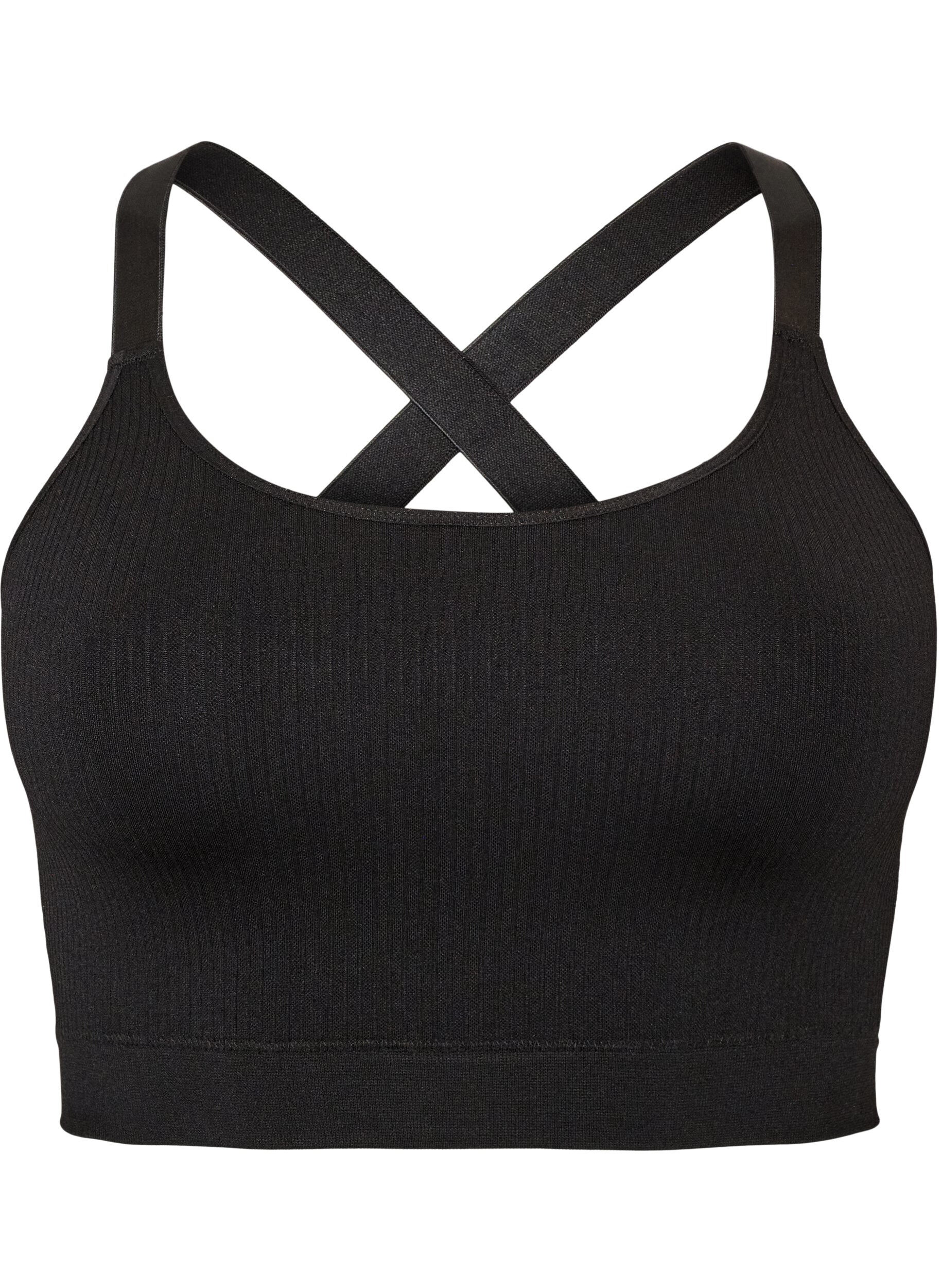 ZizzifashionSeamless ribbed sports bra, Black, Packshot image number 0