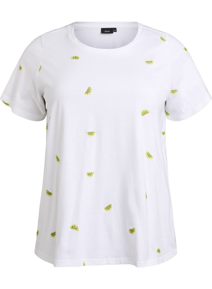 T-shirt in organic cotton with embroidered motifs, White, Packshot image number 0