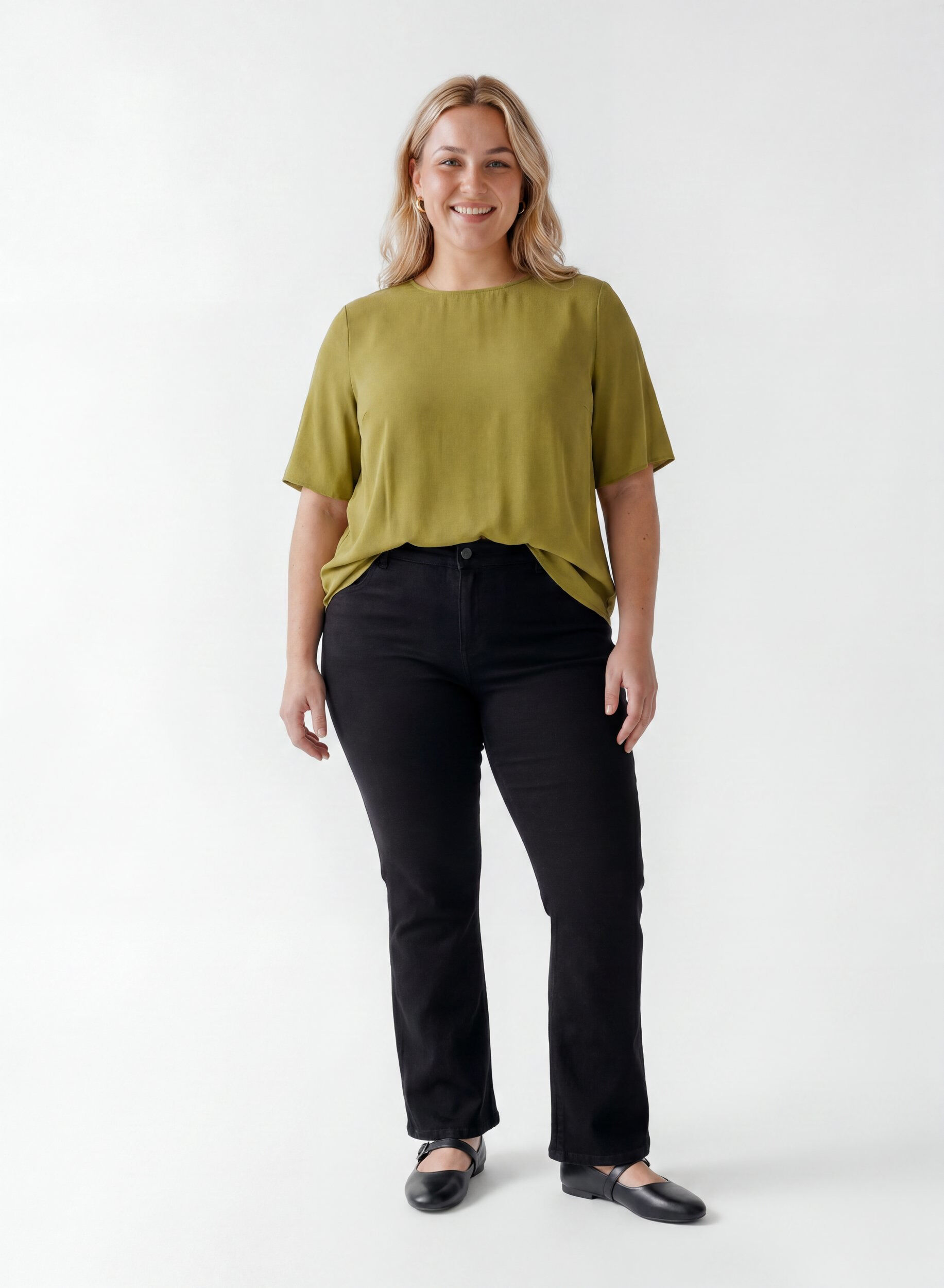 ZizzifashionShort-sleeved woven blouse with round neck, Green, Model image number 1