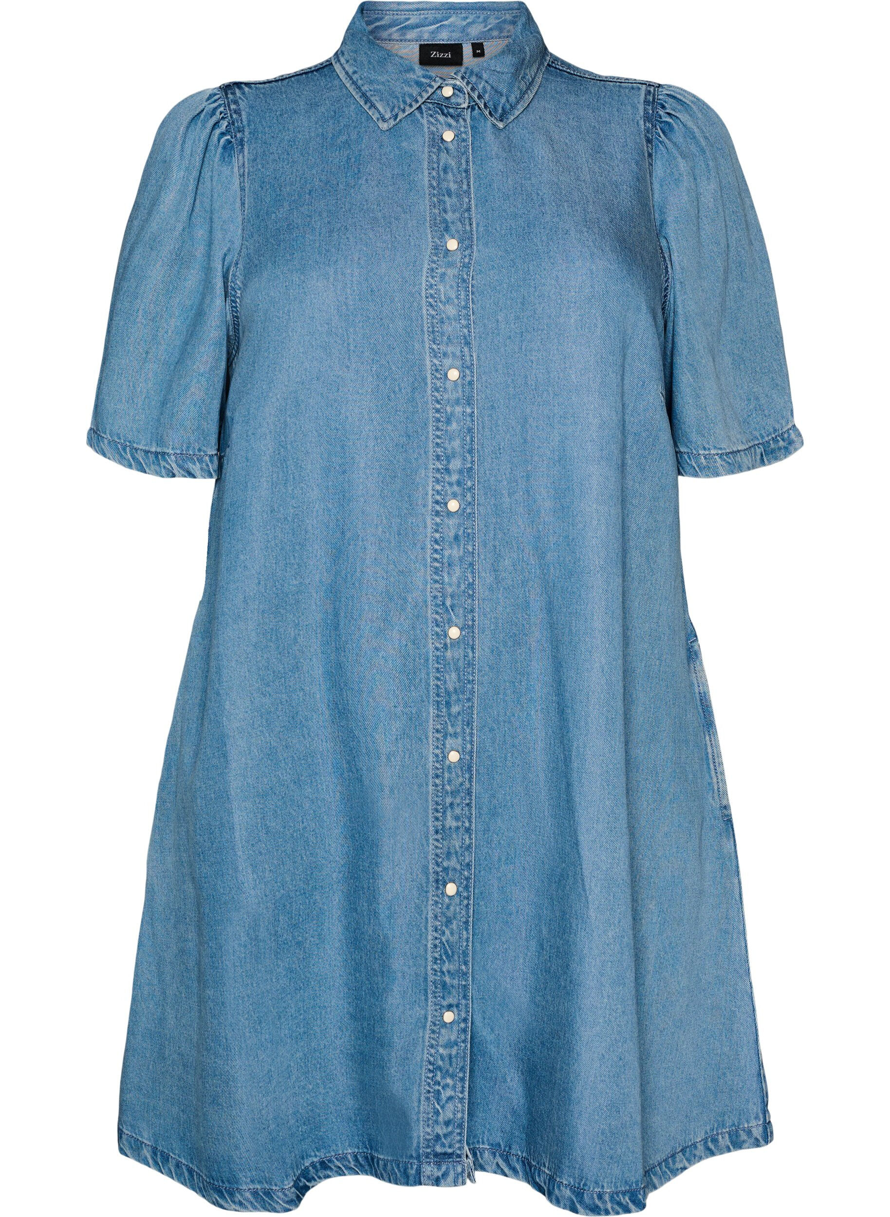Zizzifashion Denim dress in lyocell with buttons and short sleeves, Light Blue, Packshot image number 0