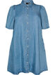 Denim dress in lyocell with buttons and short sleeves, Light Blue, Packshot image number 0