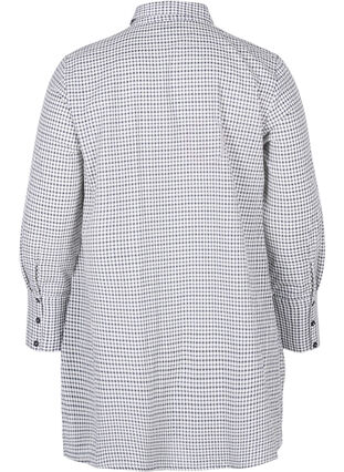 Checkered shirt tunic with tie detail, Black/White Check, Packshot image number 1