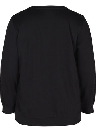 Sweatshirt with text print, Black w. White AOP, Packshot image number 1
