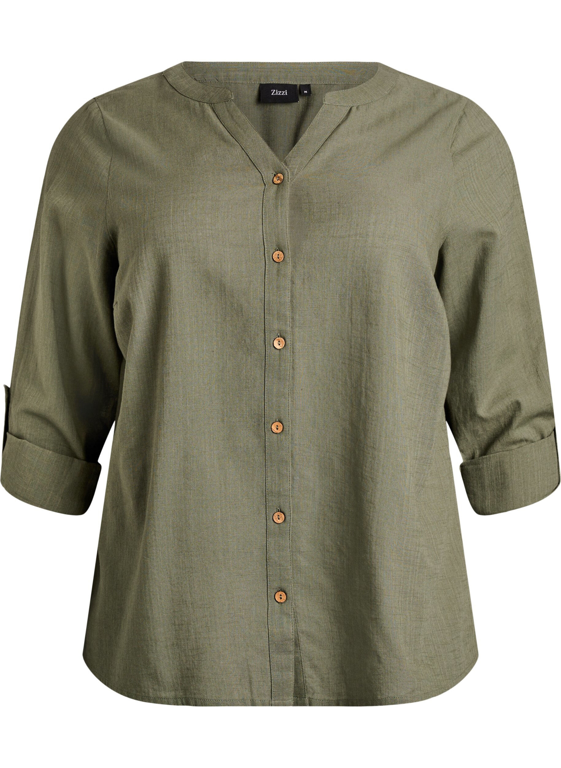 Cotton shirt blouse with V-neck