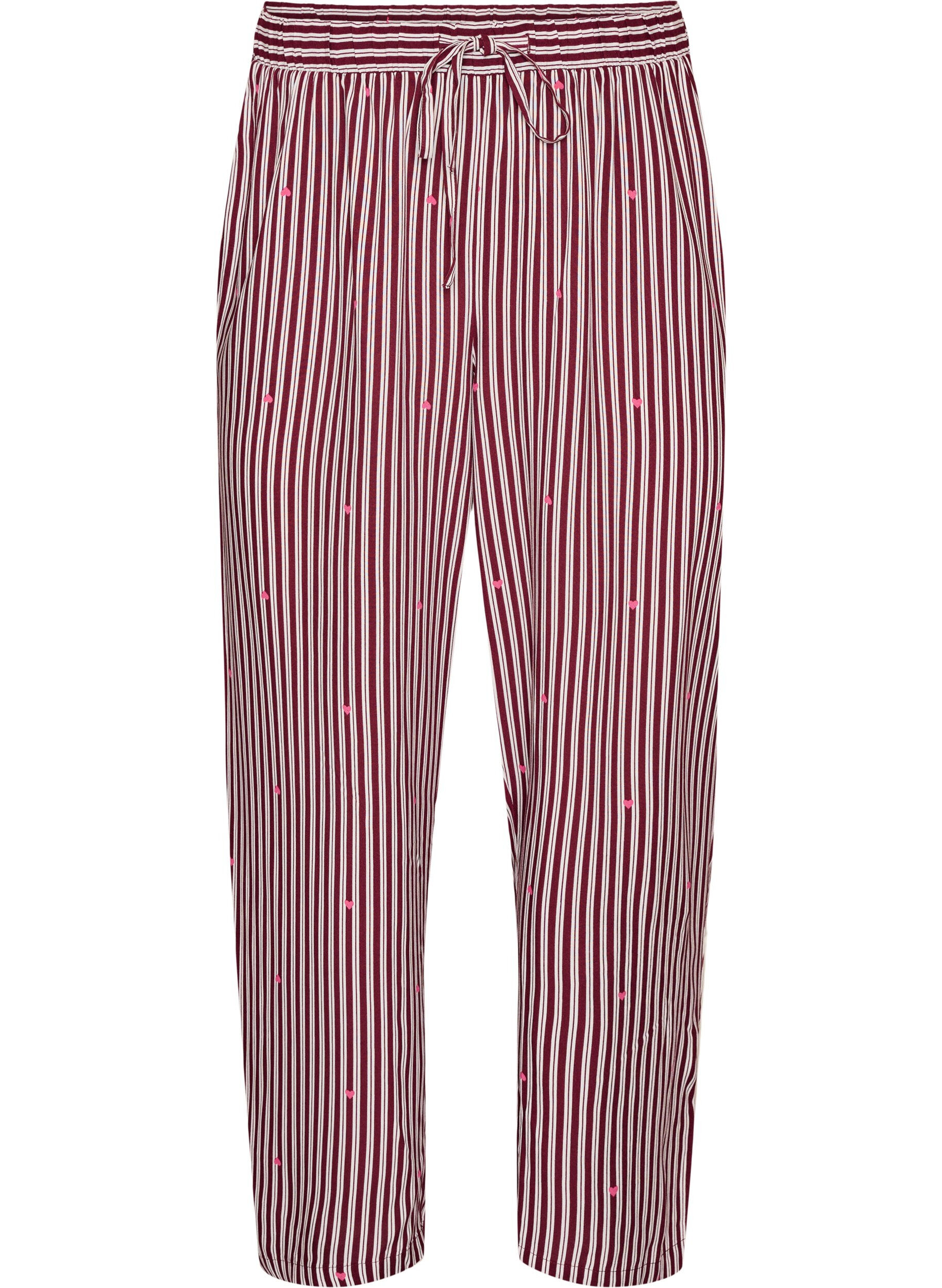 ZizzifashionLoose night trousers with stripes and hearts, Dark Bordeaux, Packshot image number 0