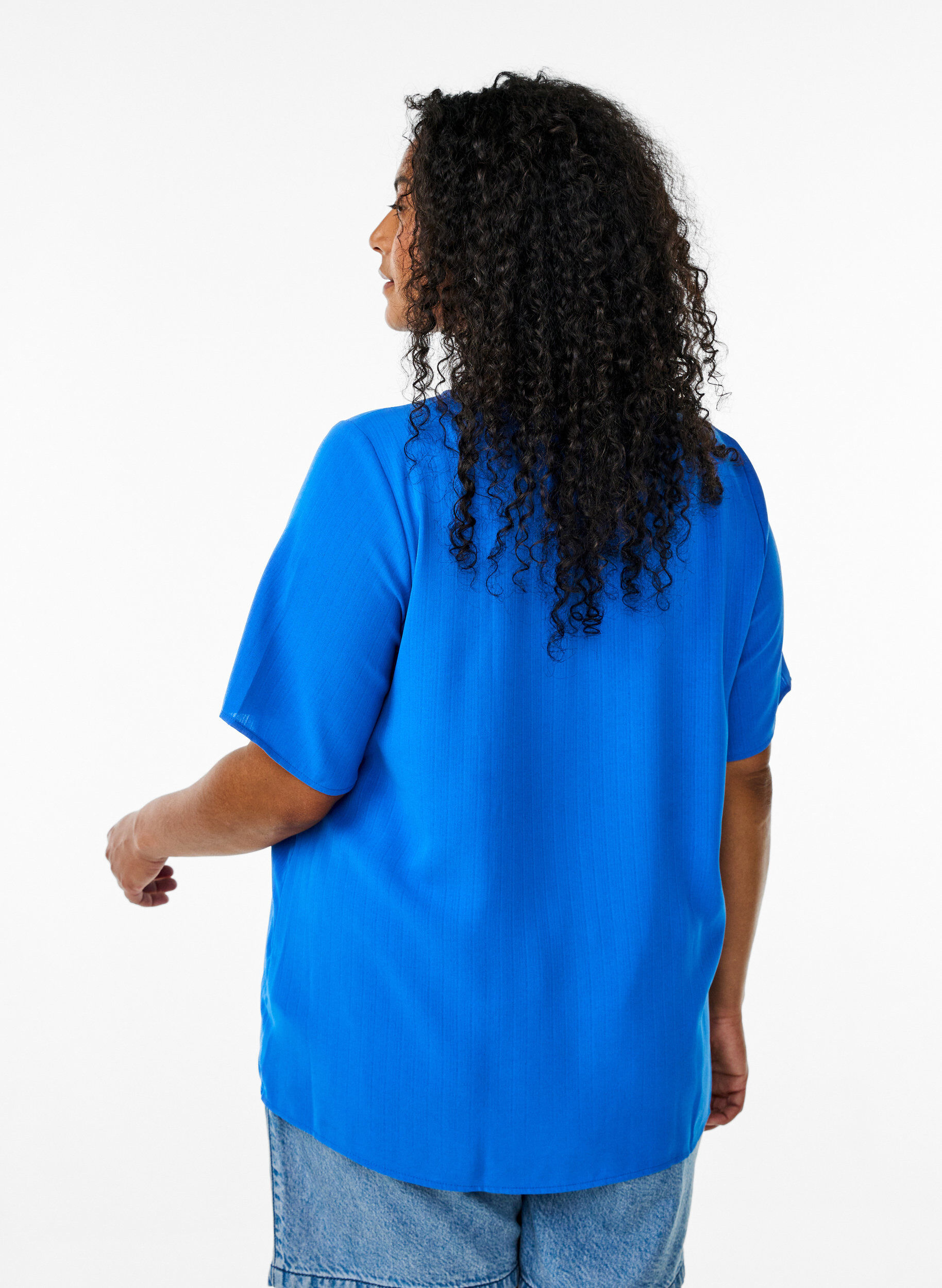 Zizzifashion Short-sleeved blouse with round neck, Blue, Model image number 2