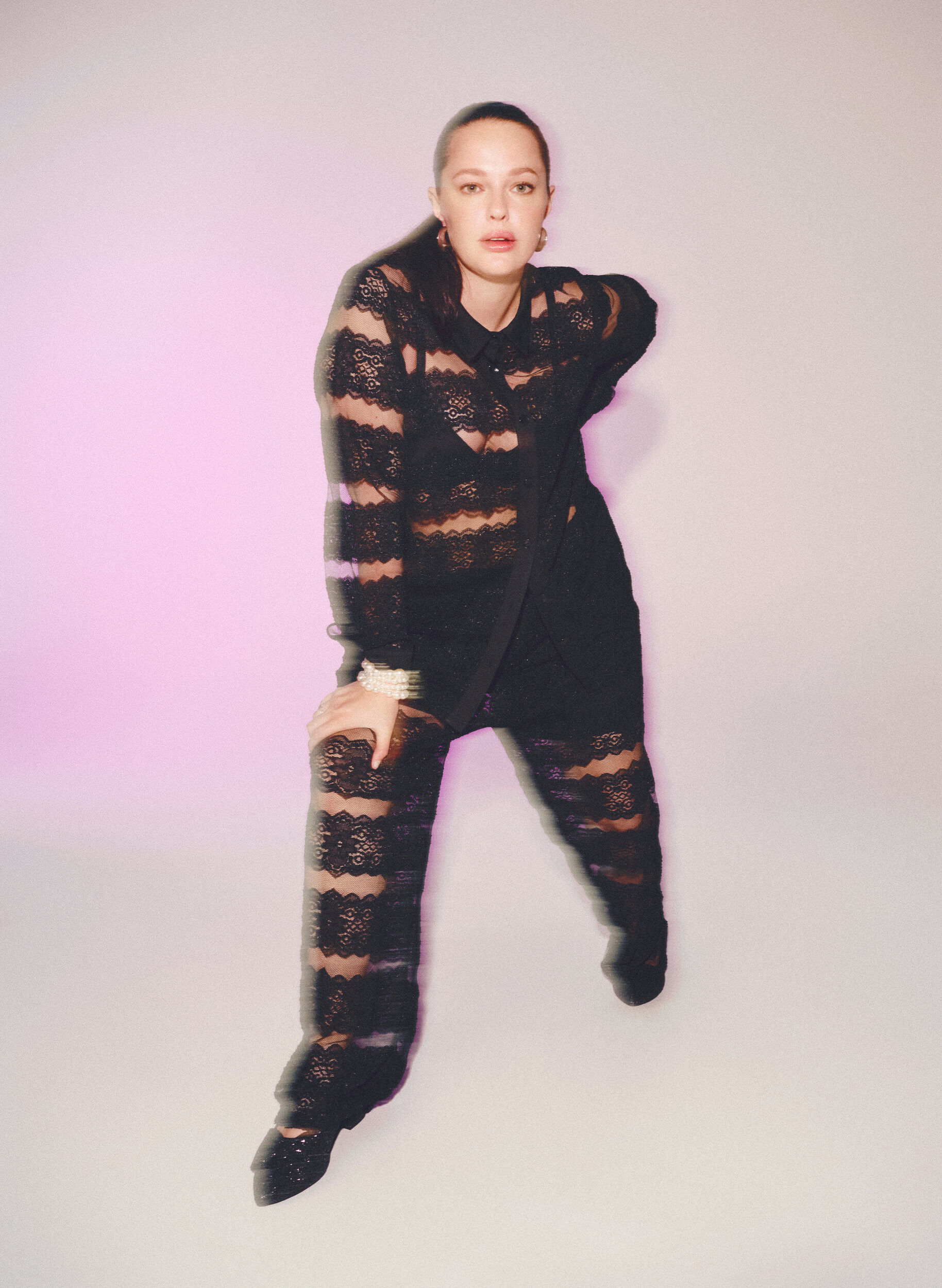 Zizzifashion Loose shirt with lace and sheer mesh, Black, Image image number 0