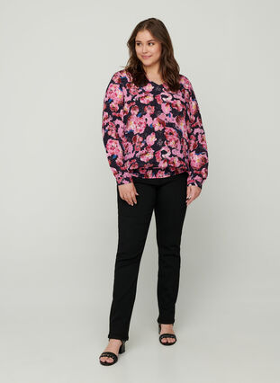 Floral viscose blouse, Night Sky AOP, Model image number 2