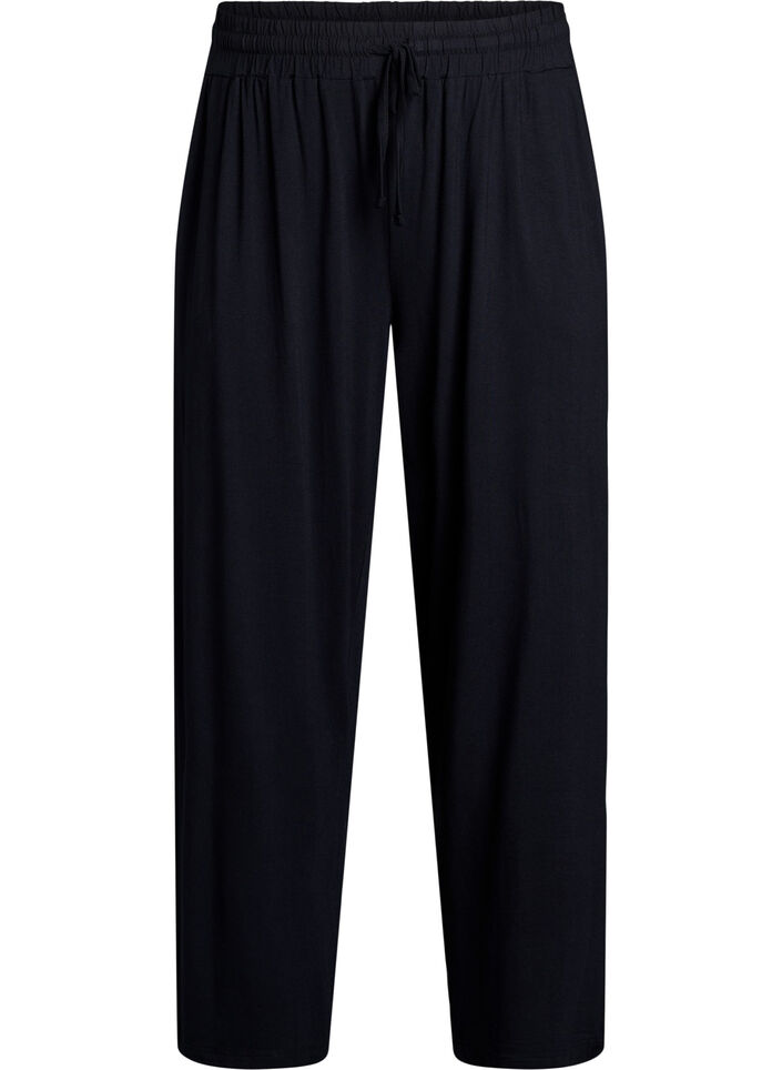 Loose night trousers in viscose jersey with pockets, Black, Packshot image number 0