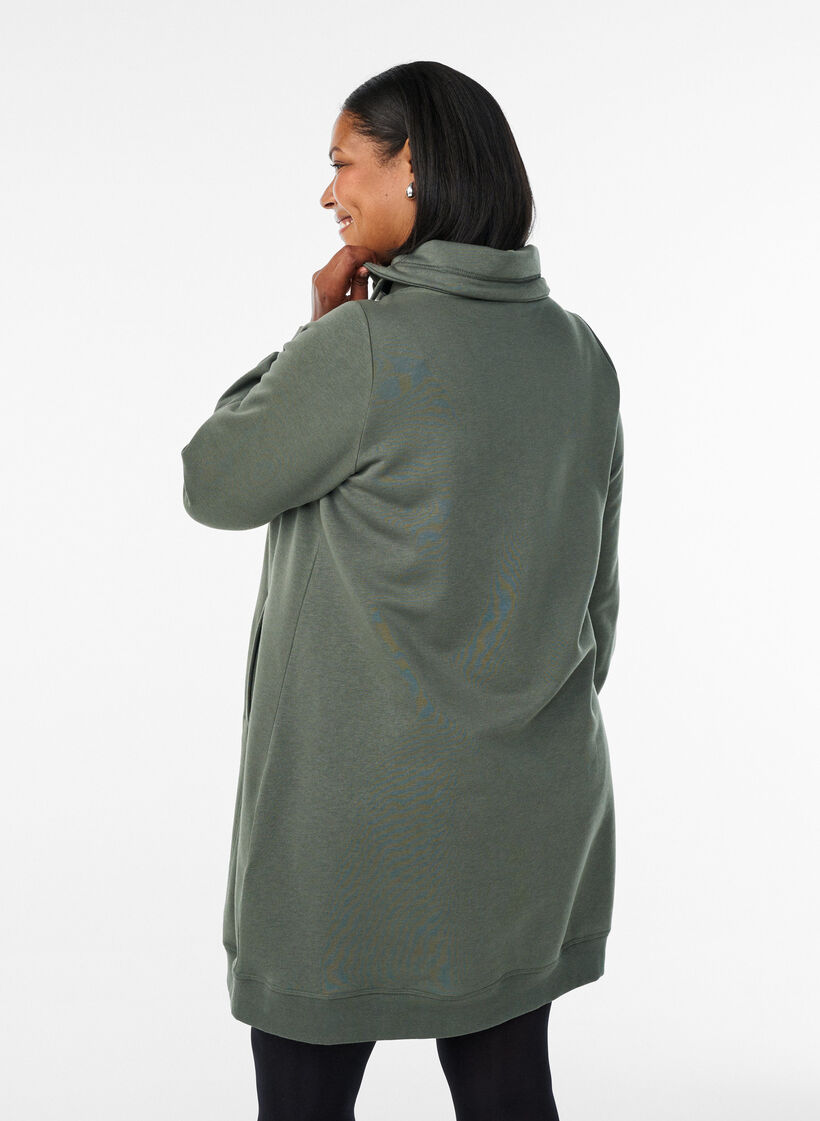 FLASH - Short sweatshirt dress with high collar and pockets, Green, Model image number 2