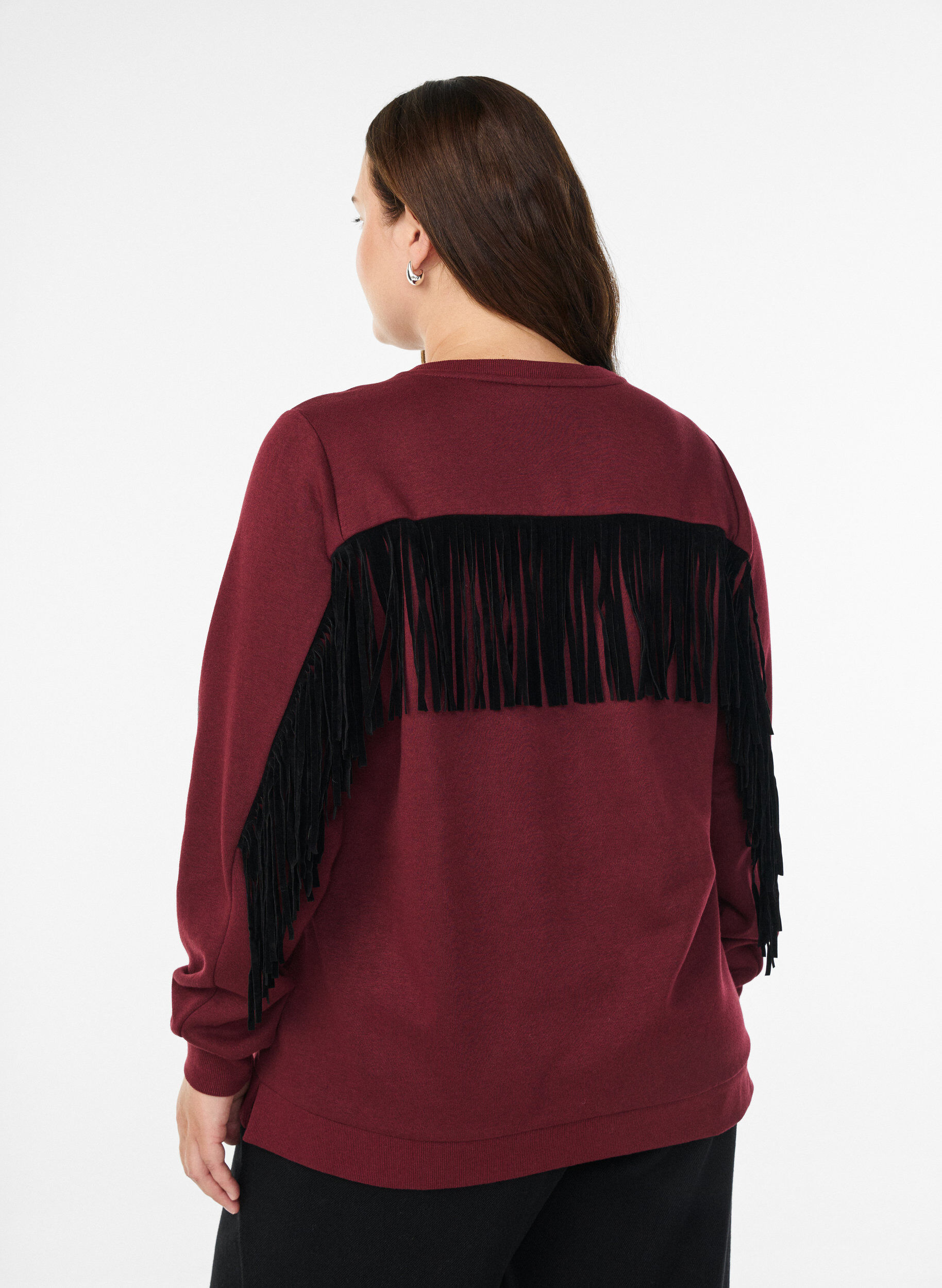 Zizzifashion Sweatshirt with fringes, Dark Bordeaux, Model image number 2