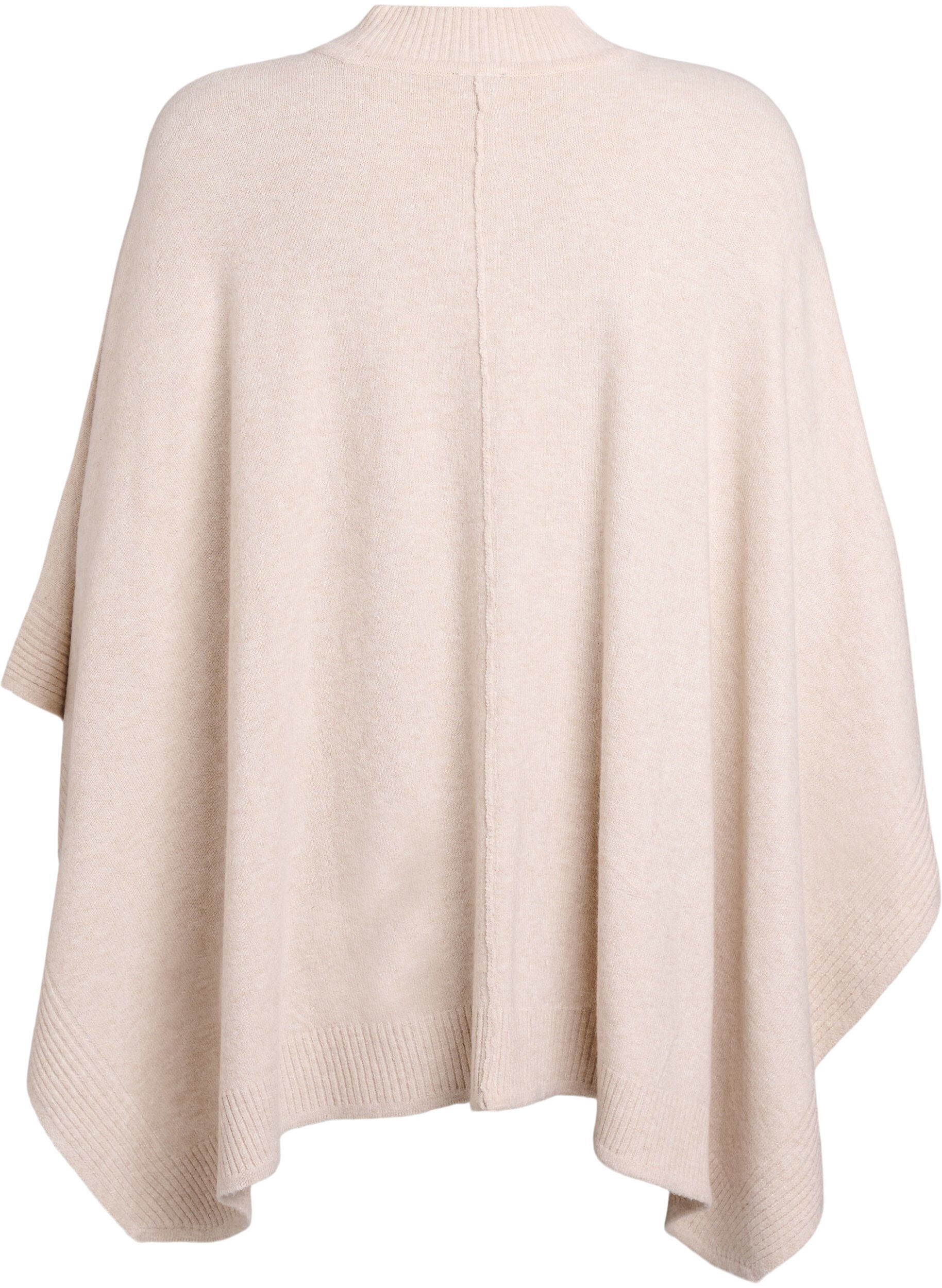 Zizzifashion Poncho with rib details and a round neck, Beige, Packshot image number 1