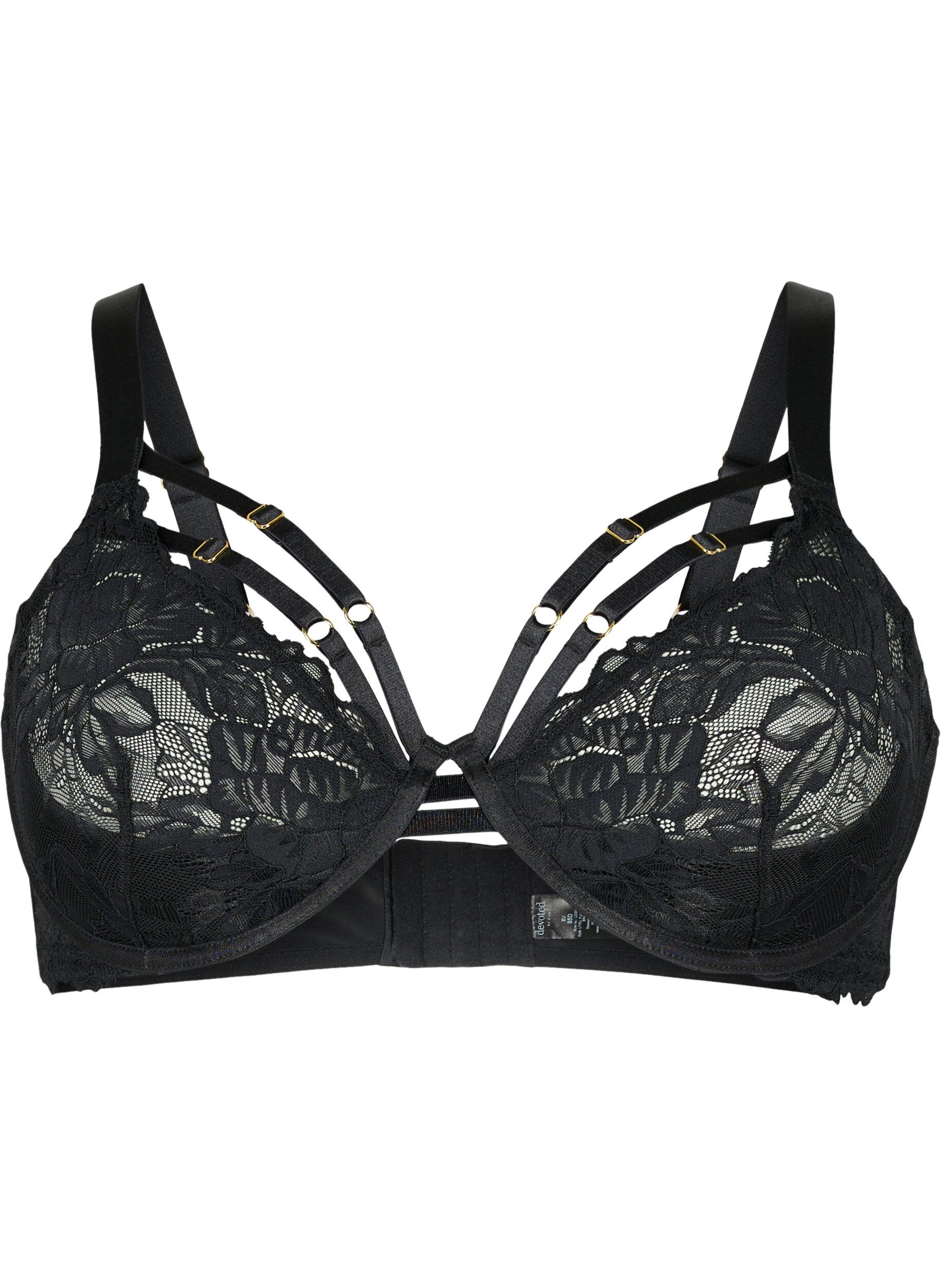 Zizzifashion Full cover bra with lace and strings, Black, Packshot image number 0
