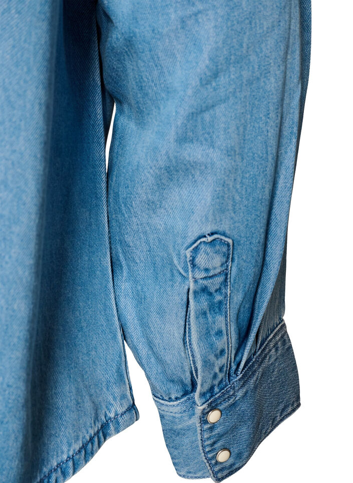 Denim shirt in lyocell with press studs, Light Blue, Packshot image number 3