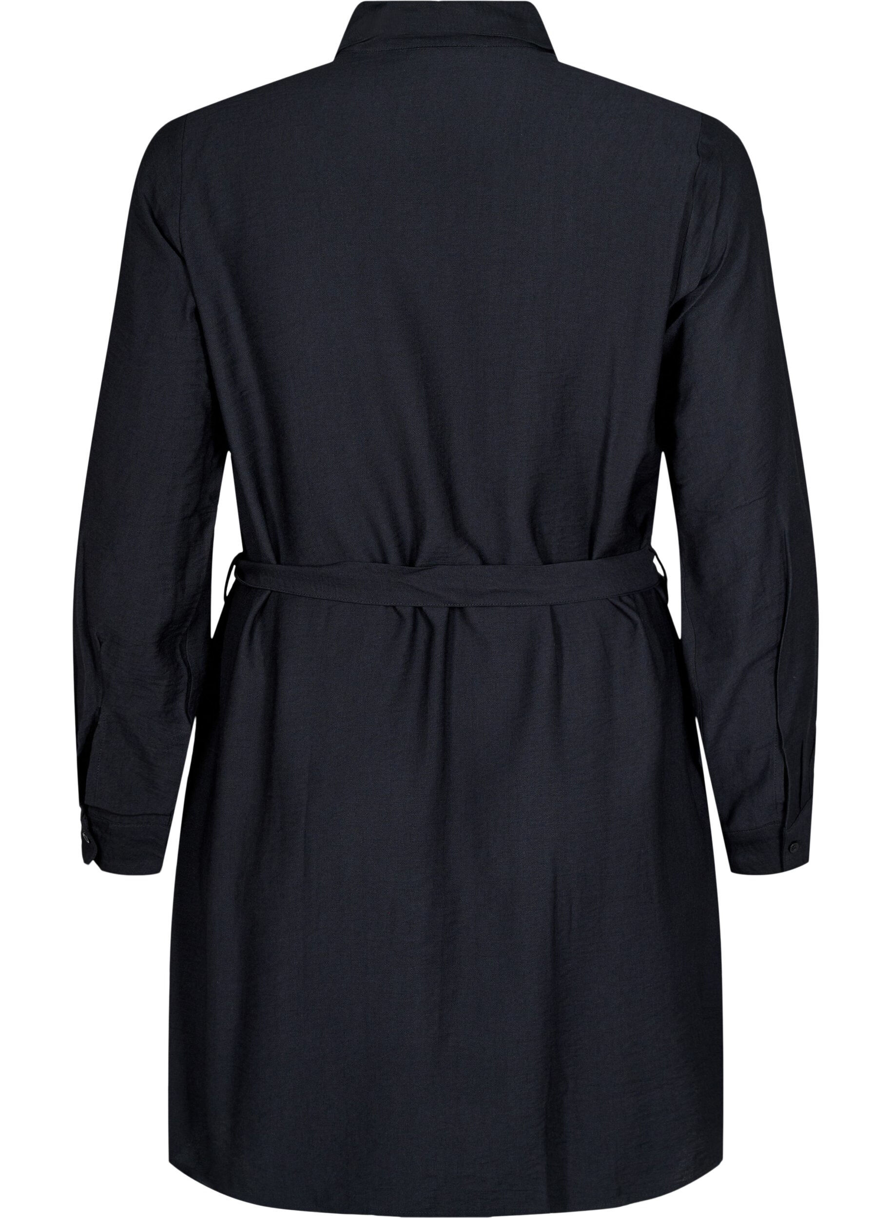 Zizzifashion Shirt dress with tie belt and long sleeves, Black, Packshot image number 1