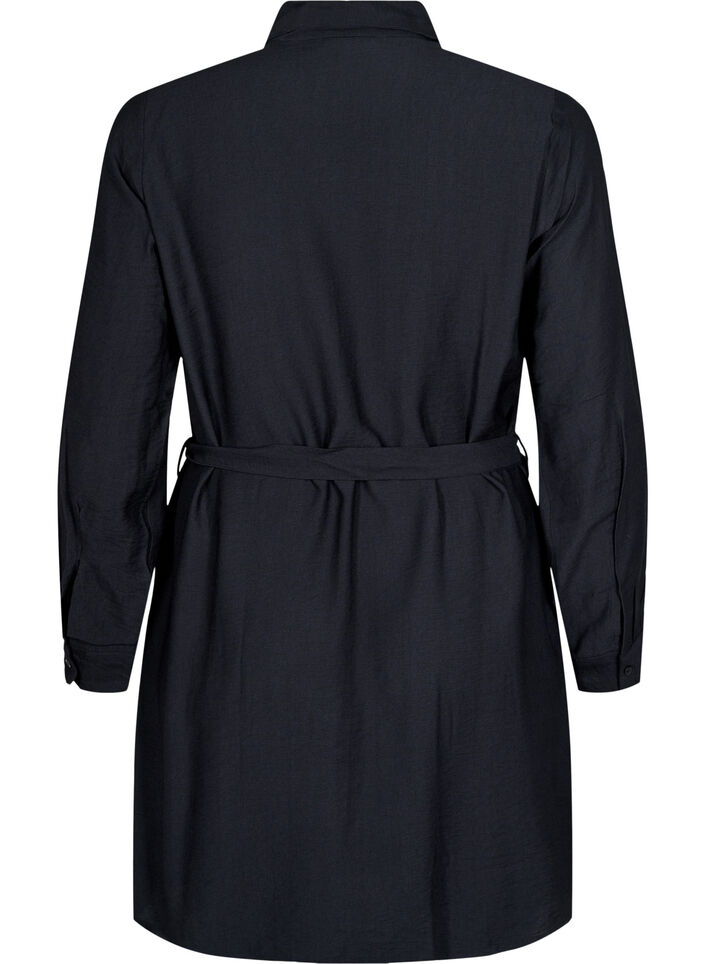 Shirt dress with tie belt and long sleeves, Black, Packshot image number 1