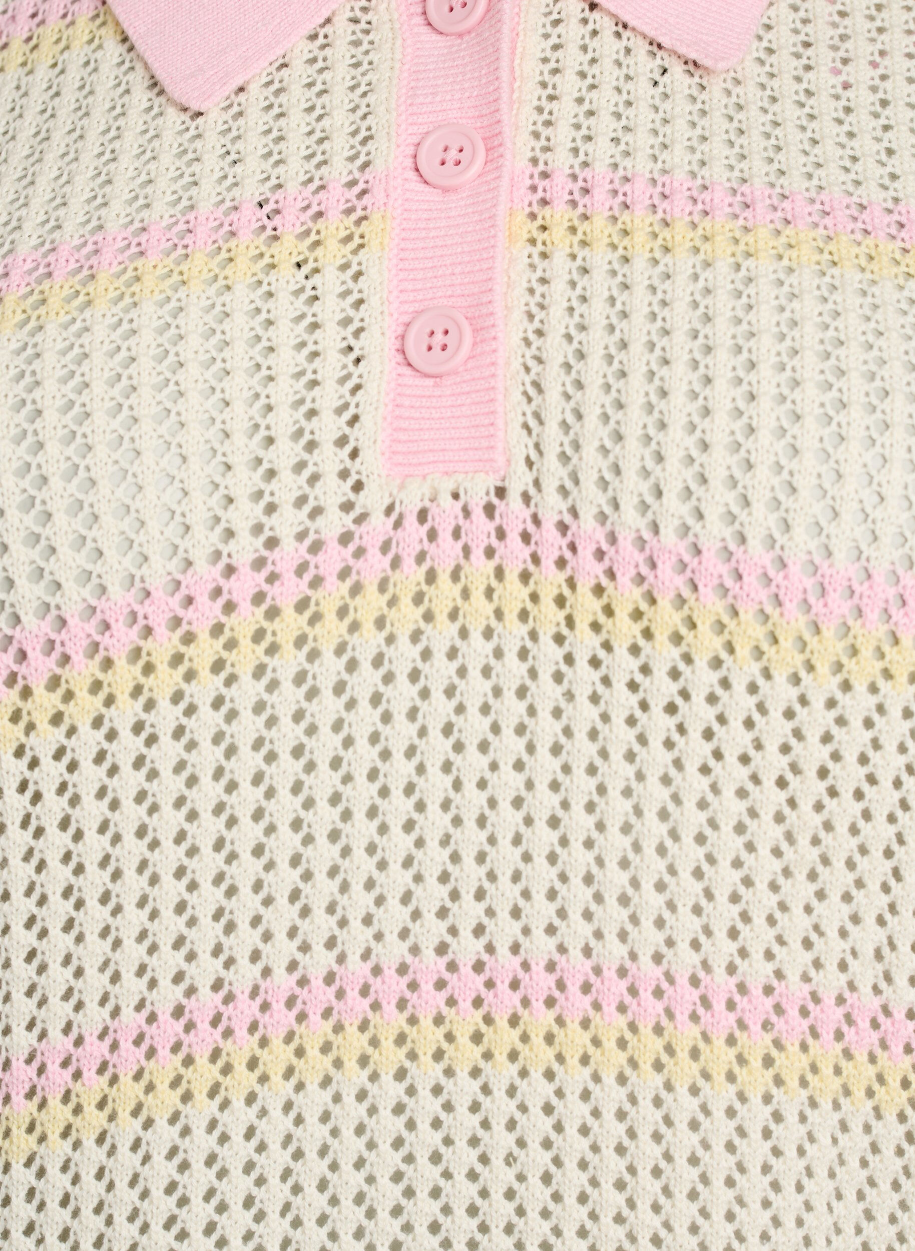 Zizzifashion Knitted polo with eyelet embroidery and stripes, White, Packshot image number 2