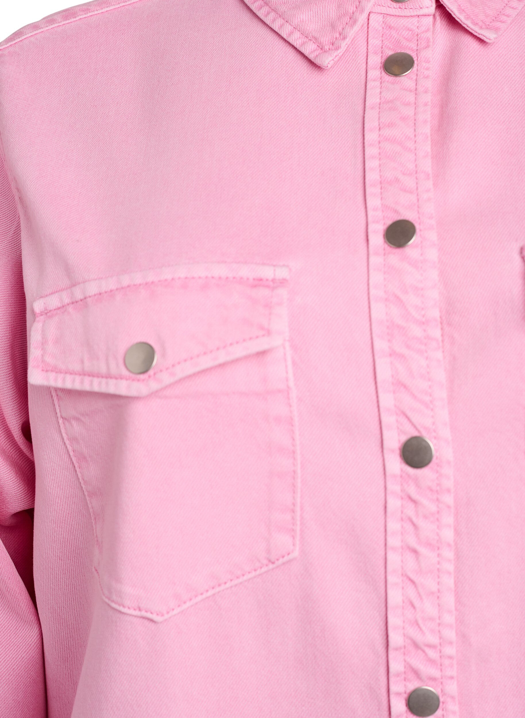 Zizzifashion Denim shirt with chest pockets, Pink, Packshot image number 2