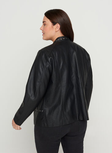 Faux leather jacket with studs, Black, Model image number 1