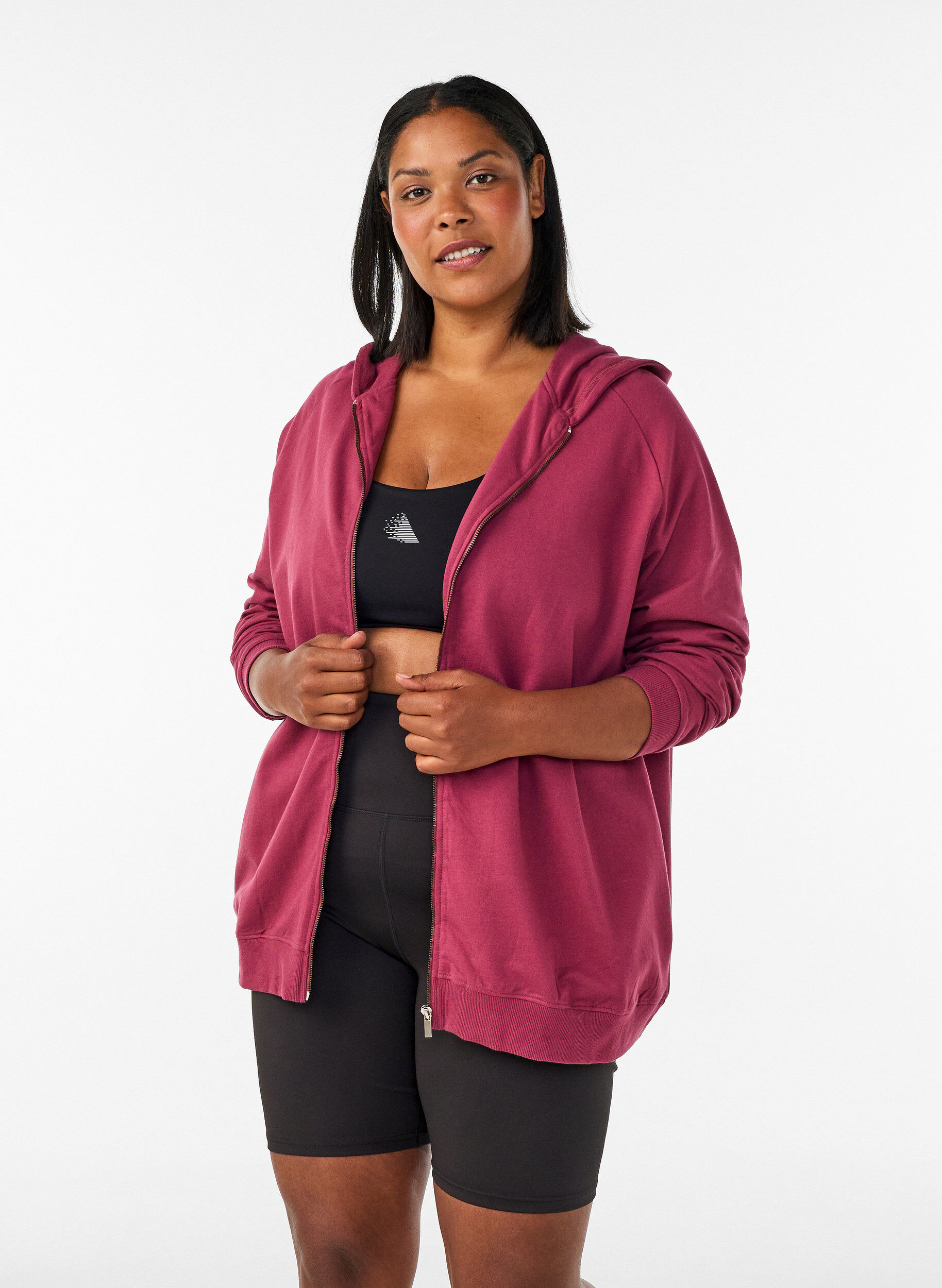 ZizzifashionHoodie with zipper and back print, Red, Model image number 0