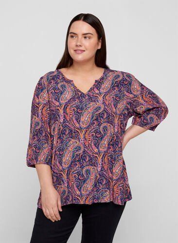 Viscose blouse with paisley print, Paisley AOP, Model image number 0