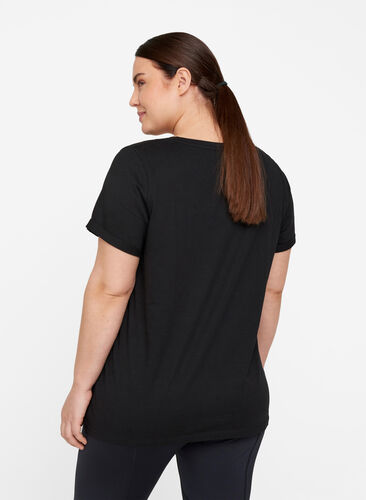 Cotton exercise t-shirt with print, Black Inspired, Model image number 1