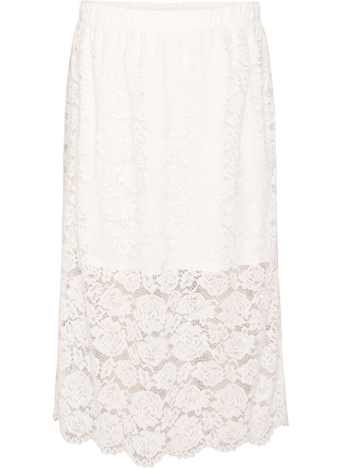 Lace midi skirt with an elasticated waist, White, Packshot image number 0