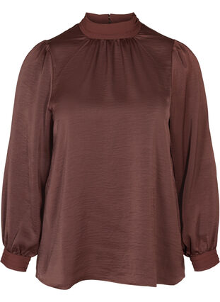 High neck blouse with puff sleeves, Brown Ass, Packshot image number 0