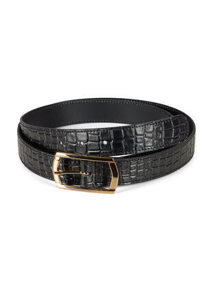 Belt with pattern and buckle, Black, Packshot image number 0