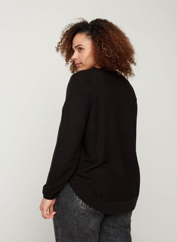 Knitted blouse with round neckline, Black, Model image number 1