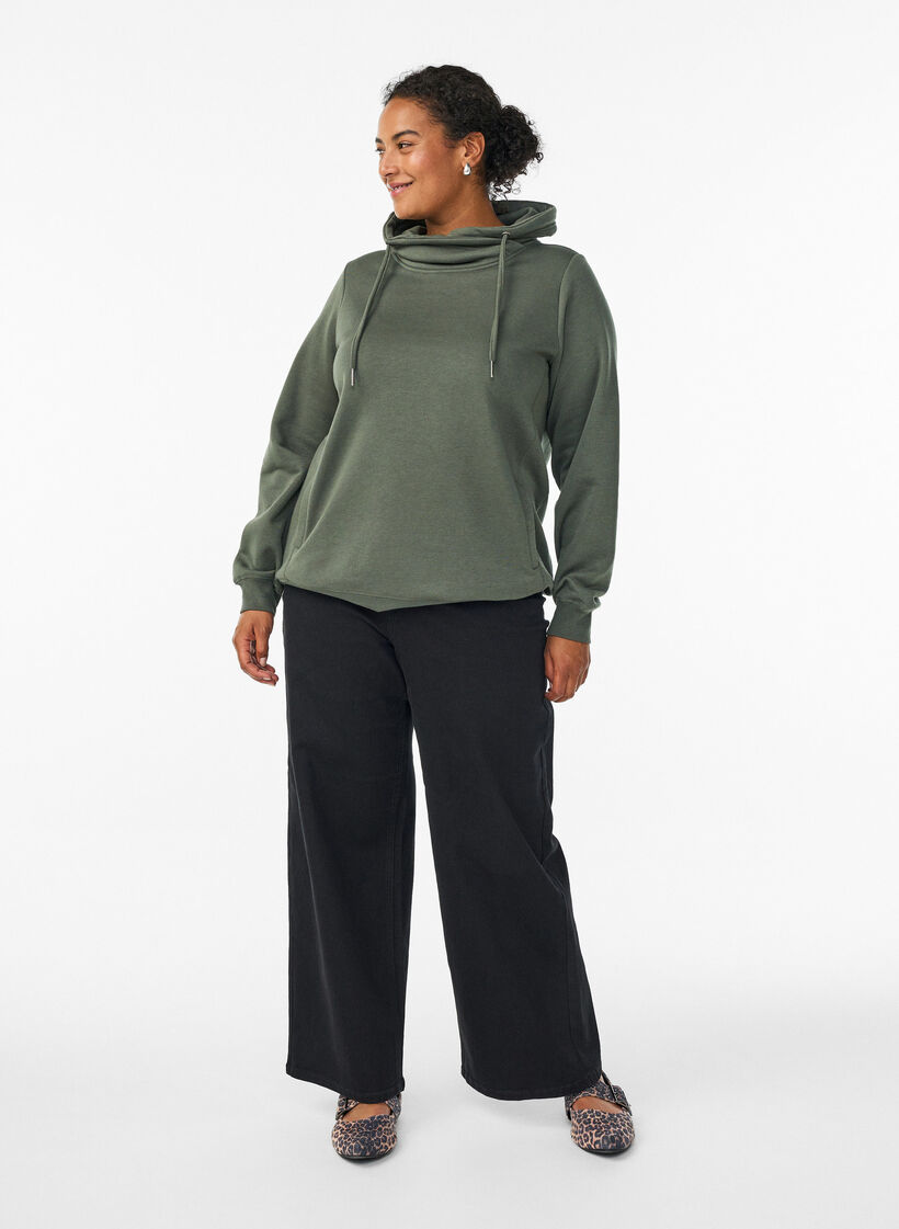 Sweatshirt with high collar and pockets, Green, Model image number 1